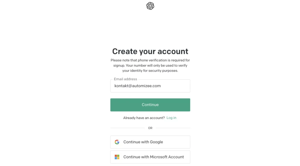 Rejestracja na stronie OpenAI.com