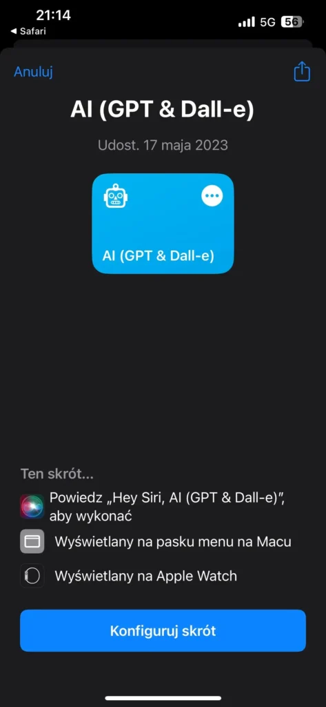 Konfiguracja skrótu na IOS