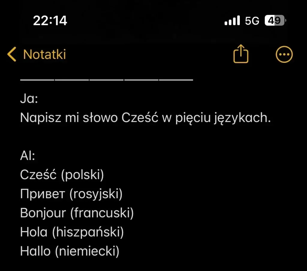 Odpowiedź od AI w notatce - aplikacja na IOS