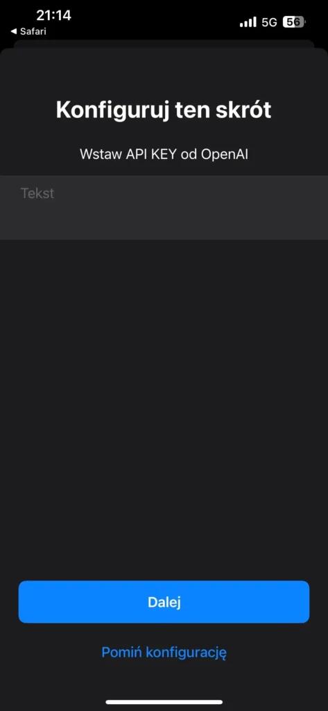 Konfiguracja skrótu na IOS