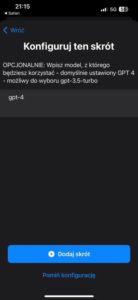 Konfiguracja skrótu na IOS