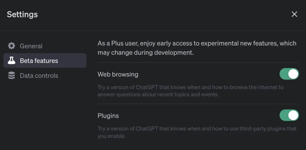 Włączenie beta feautures w ChatGPT Plus