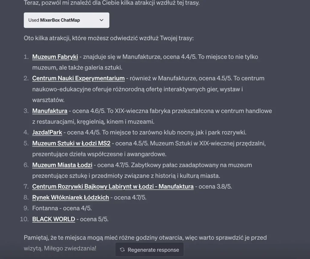 Przykład użycia wtyczki MixerBox ChatMap w ChatGPT Plus - 2