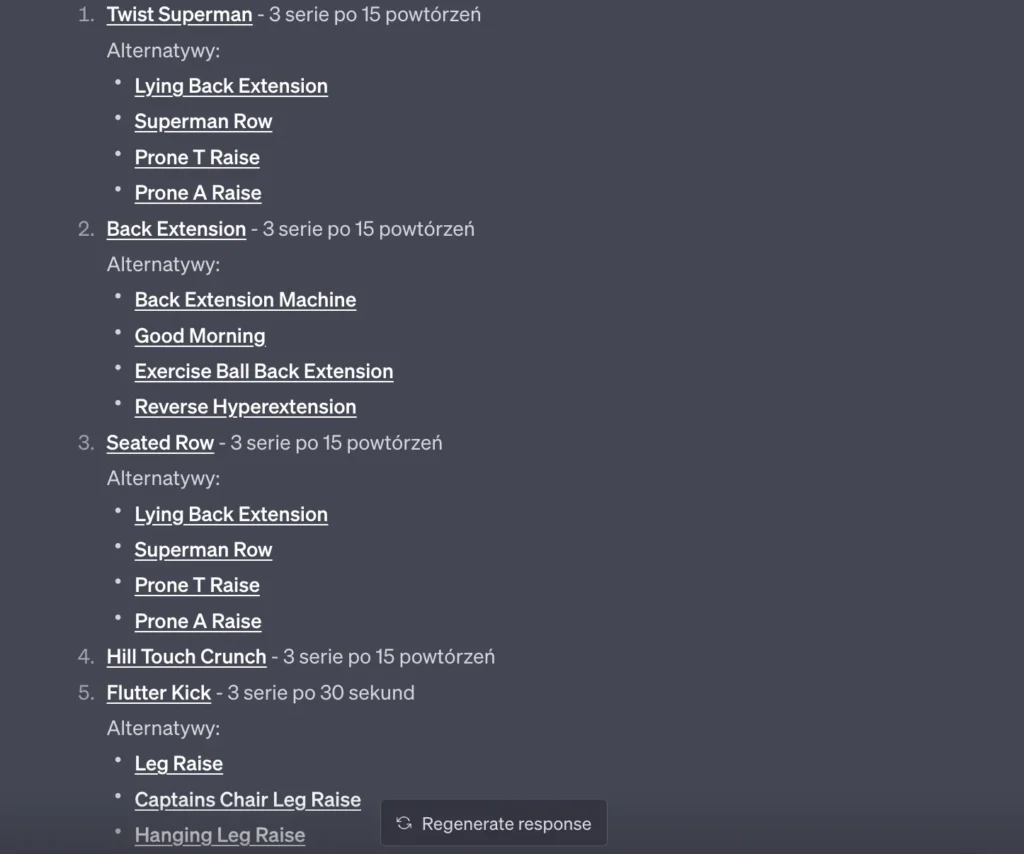 Przykład użycia wtyczki Planfit w ChatGPT Plus - 2
